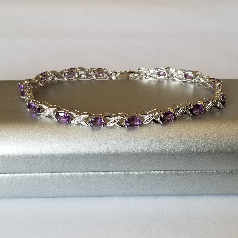 Sterling Silver Amethyst and Diamond XO Bracelet